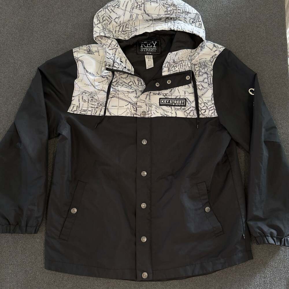 Key Street Map Print Black and White Windbreaker Jacket